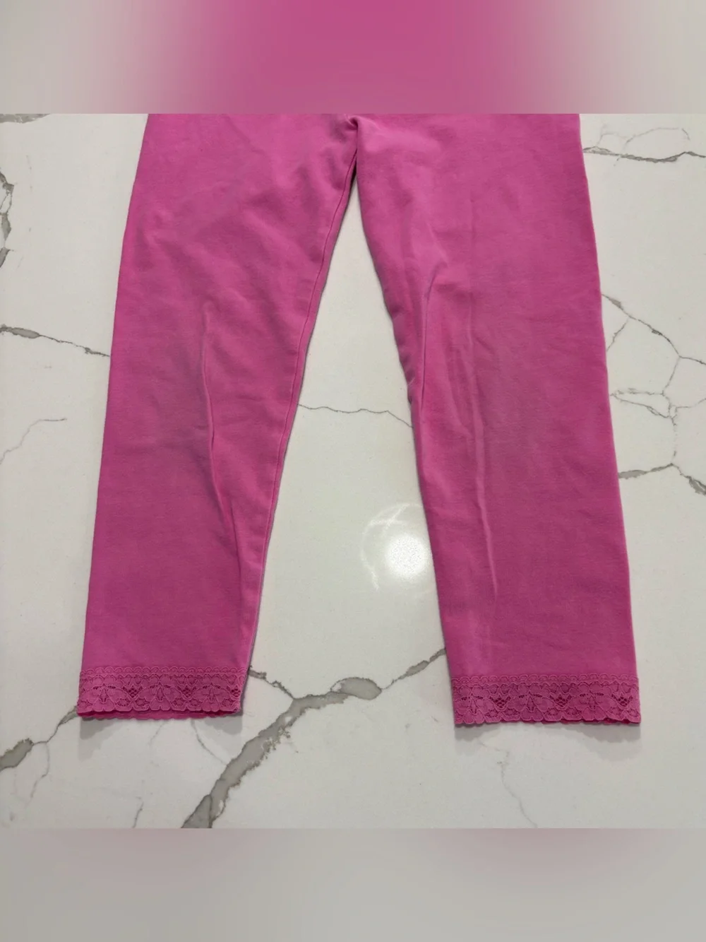 The Children’s Place Girls Pink Stretch Knit Leggings Lace Trim Size Small S 5/6